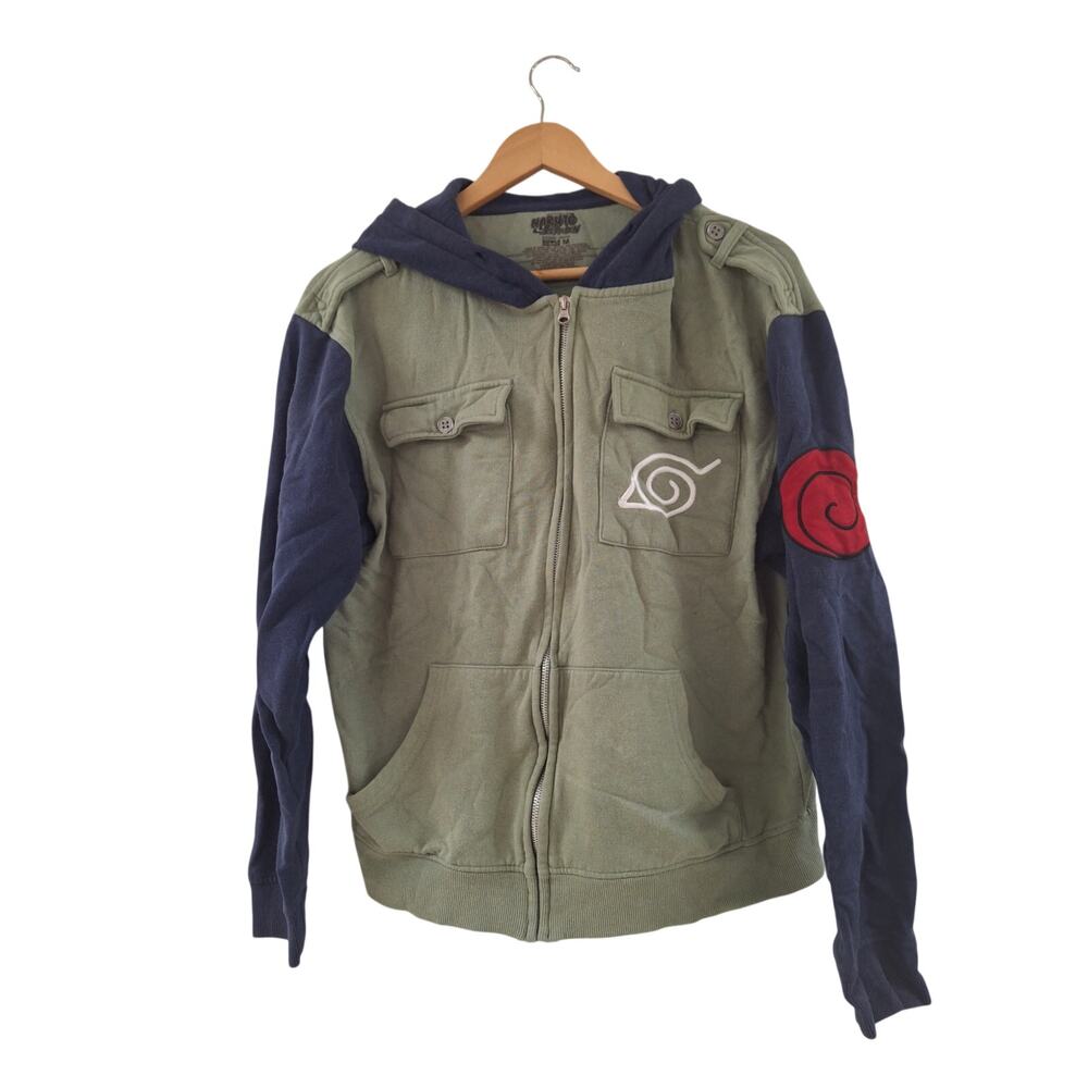Men's Naruto Zip Up Hooded Med. Riptide Graphic Long Sleeve Jacket